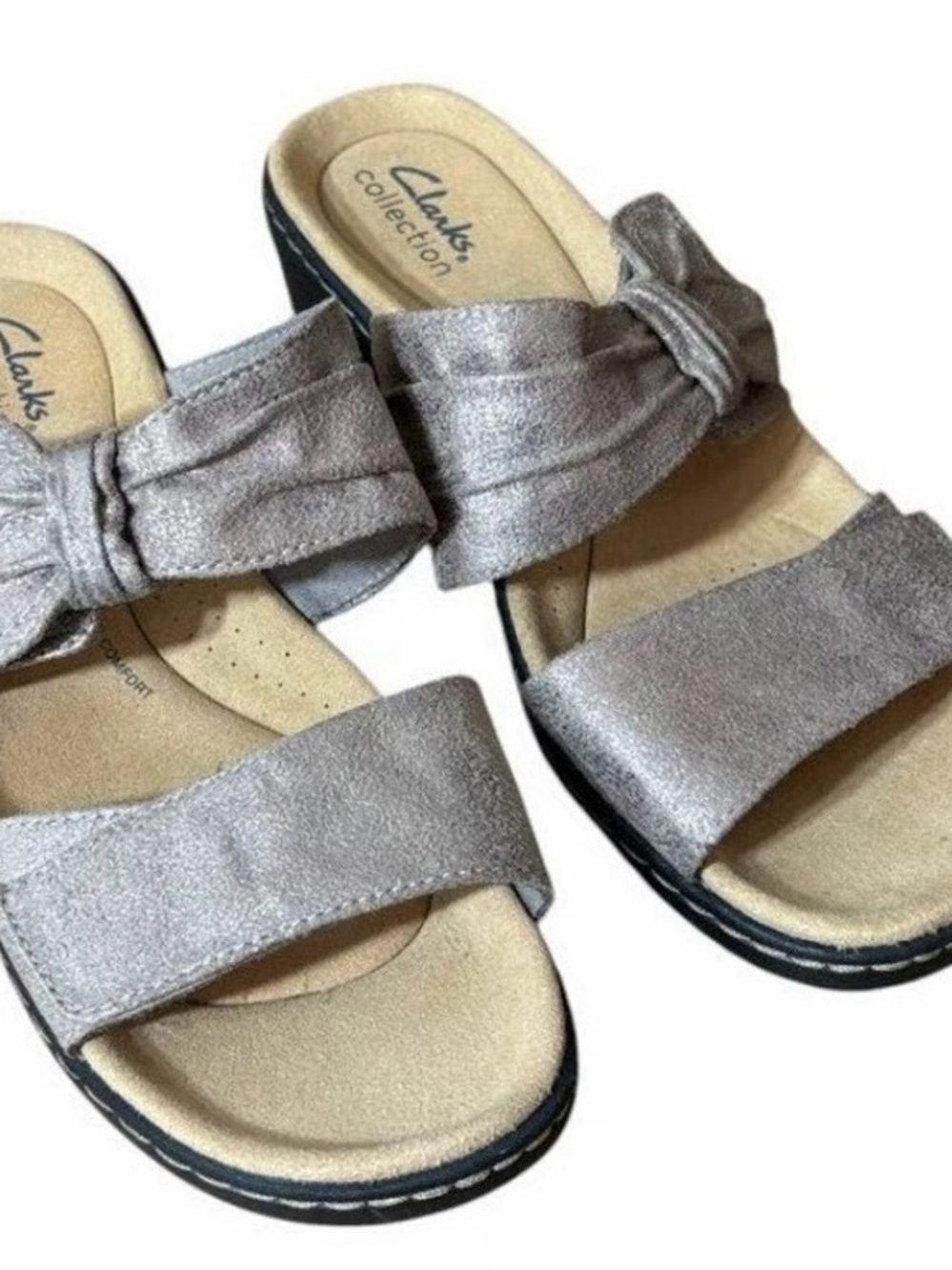 Clarks Metallic Silver Slide Sandals